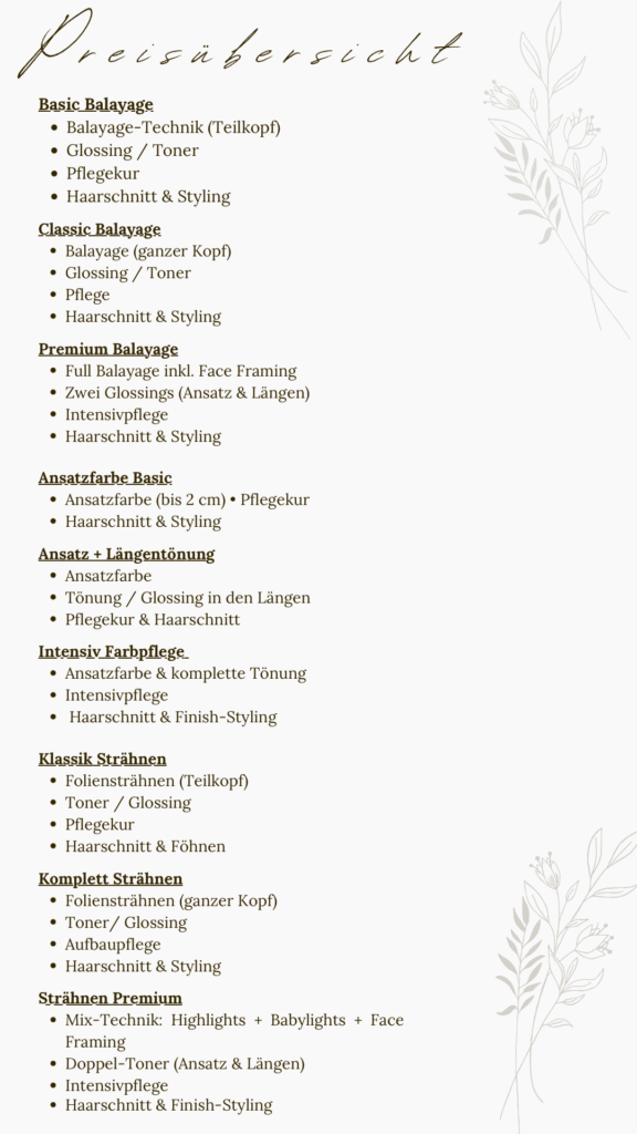 Beschreibung der Leistungen, die bei Mein Stil angeboten werden.